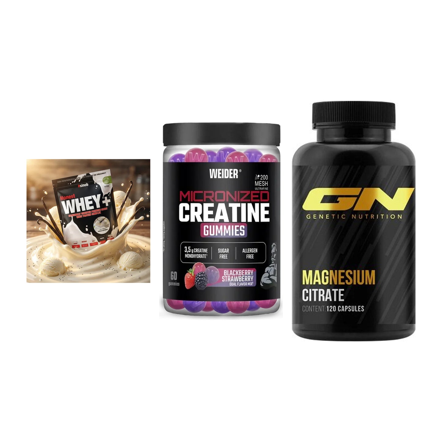 Einsteiger-Set: Sinob Honest + Weider Micronize + GN Magnesium – alle enthaltenen Artikel