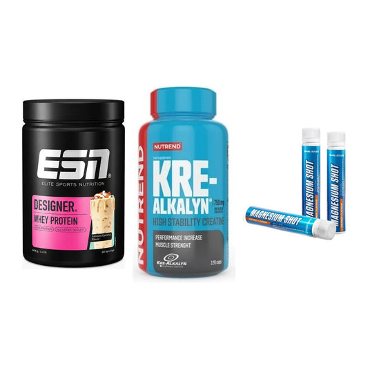 Einsteiger-Set: ESN Designer + Nutrend Kre-Alka + Body Attack – alle enthaltenen Artikel
