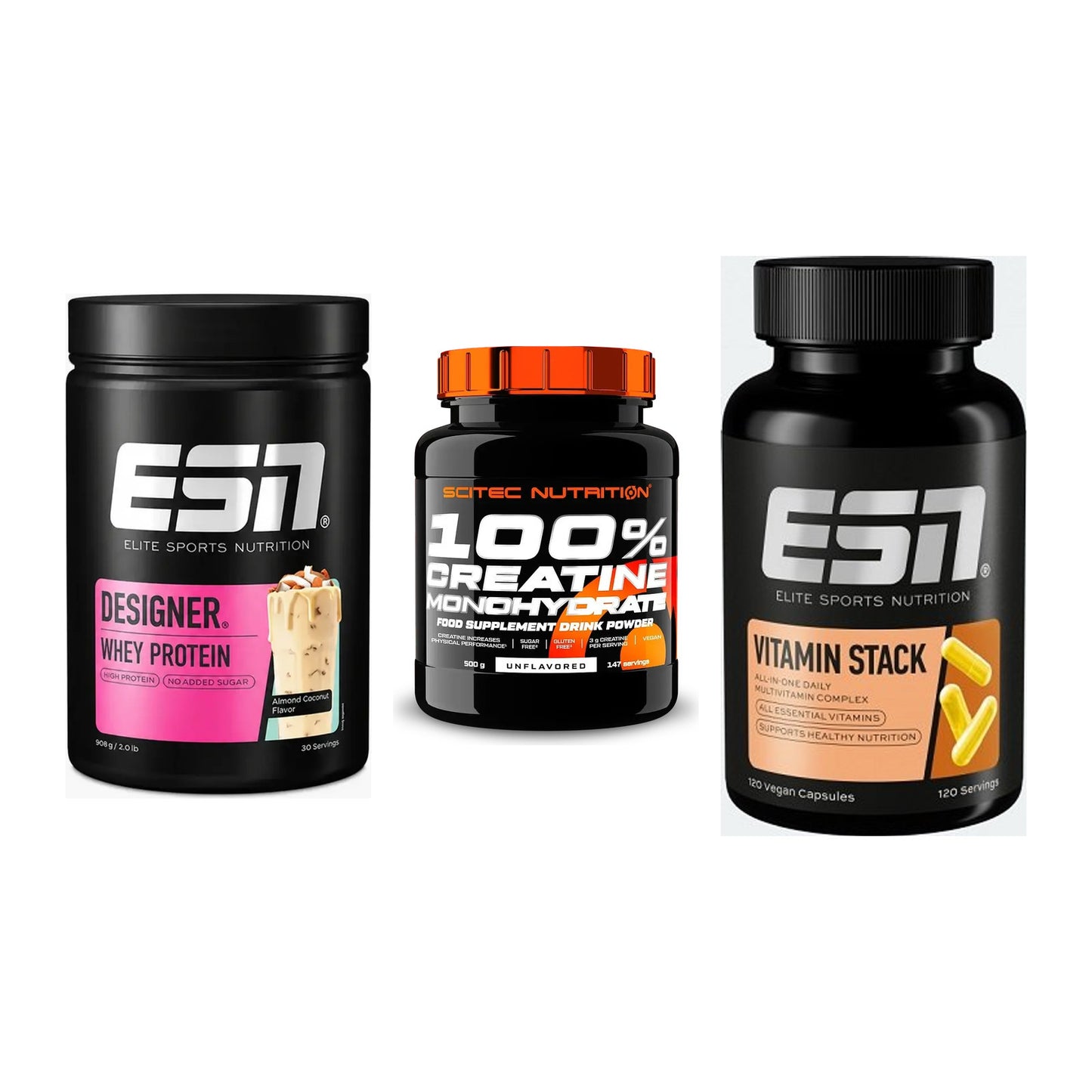 Einsteiger-Set: ESN Designer + Scitec Creatine + ESN Vitamin – alle enthaltenen Artikel