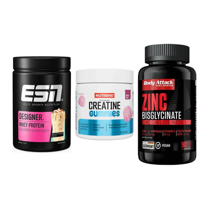 Einsteiger-Set: ESN Designer + Nutrend Creatine + Body Attack Zink – alle enthaltenen Artikel