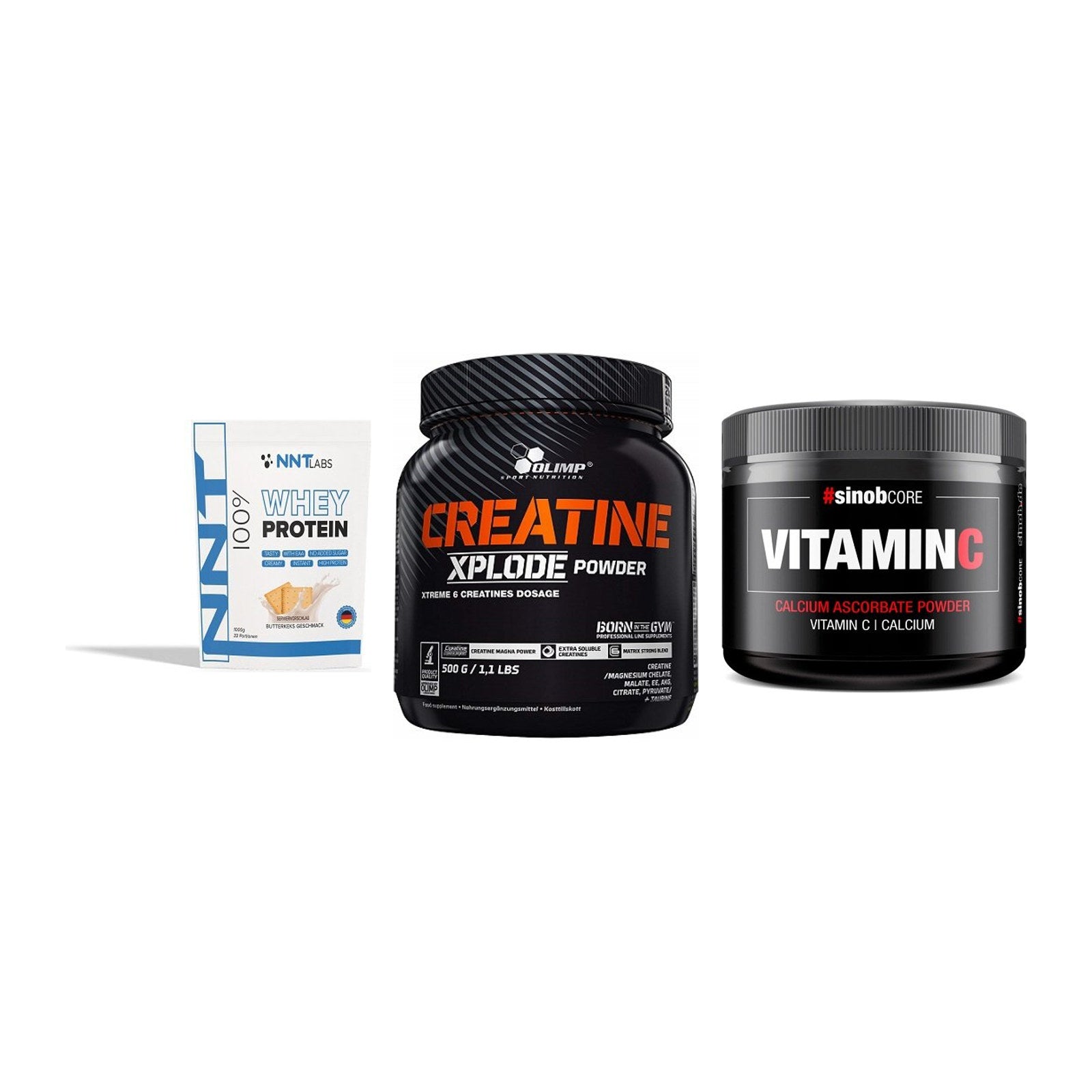 Einsteiger-Set: NNT Whey + Olimp Creatine + Sinob Vitamin C – alle enthaltenen Artikel