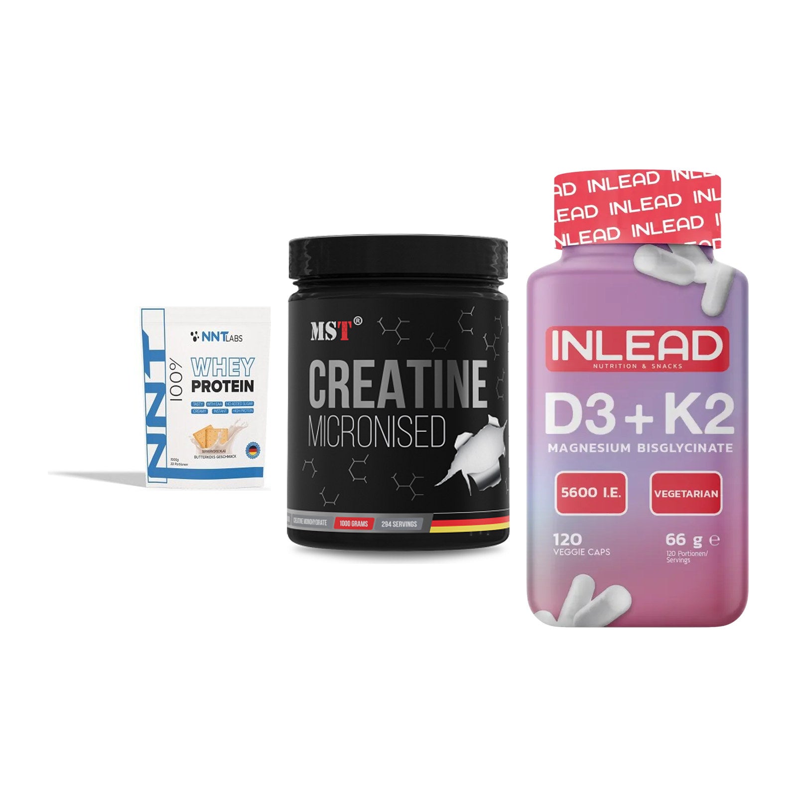 Einsteiger-Set: NNT Whey + MST Creatin + INLEAD Vitamin – alle enthaltenen Artikel
