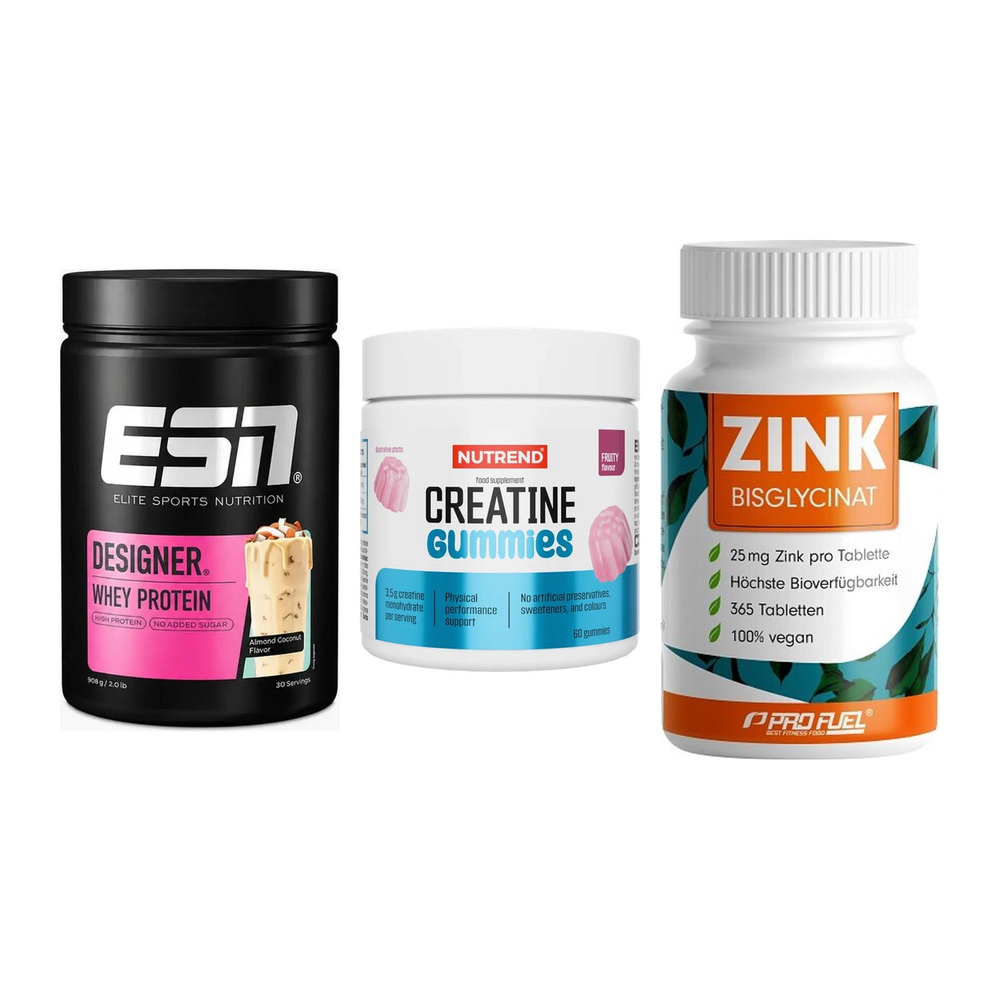 Einsteiger-Set: ESN Designer + Nutrend Creatine + ProFuel Zink – alle enthaltenen Artikel
