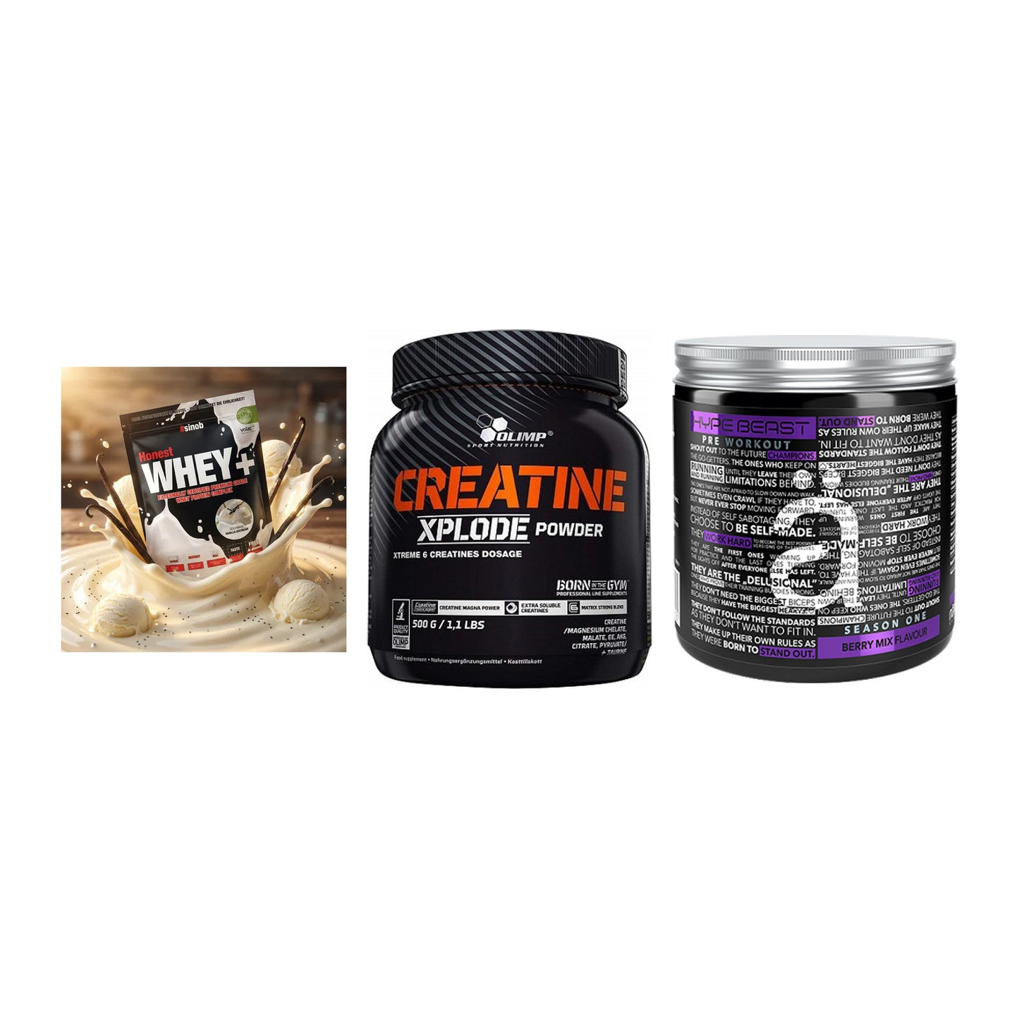 Einsteiger-Set: Sinob Honest + Olimp Creatine + Nanosupps Hype – alle enthaltenen Artikel