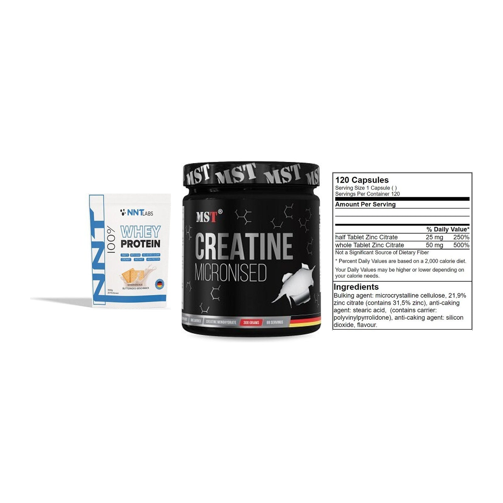 Einsteiger-Set: NNT Whey + MST Creatin + GN Zinc Citrate – alle enthaltenen Artikel