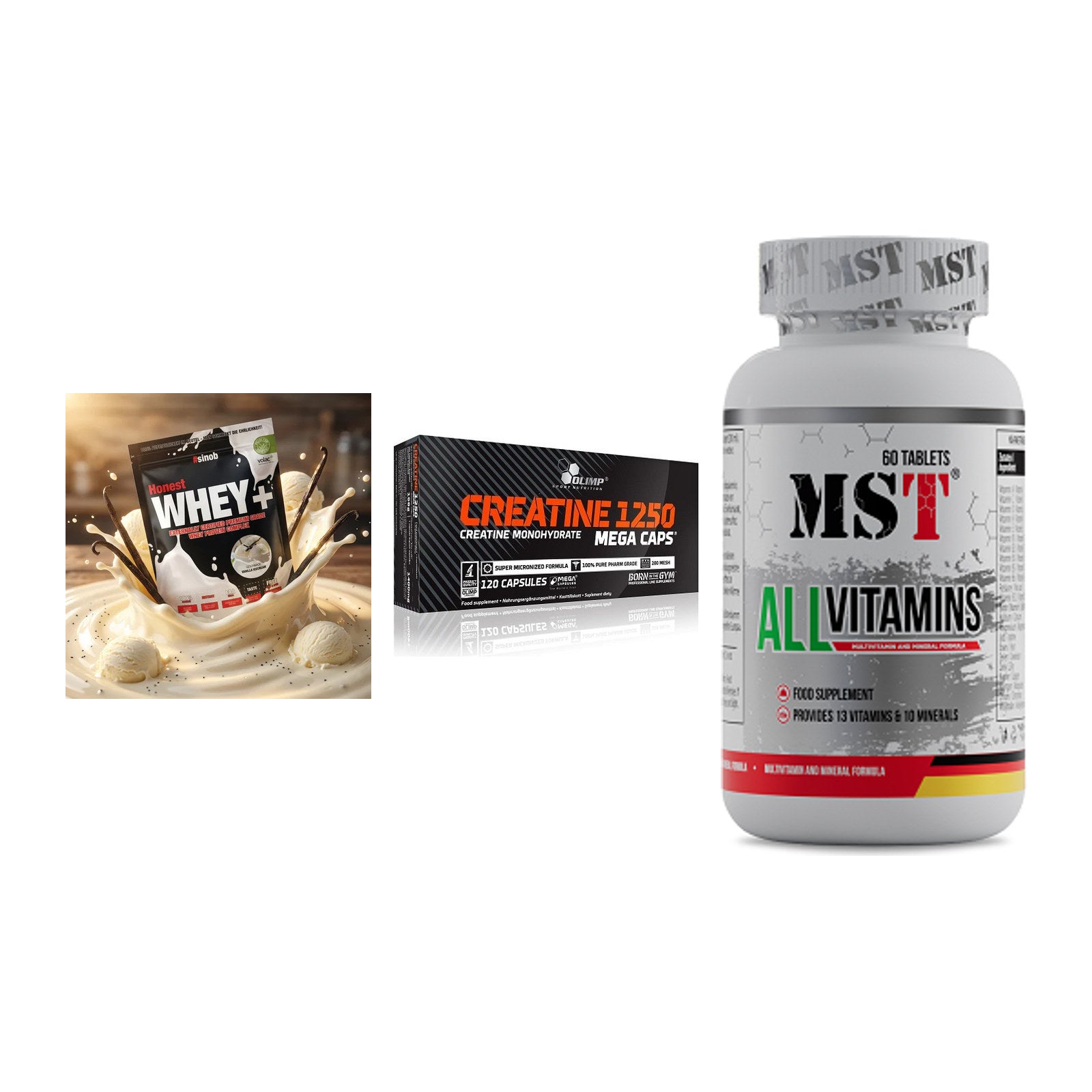 Einsteiger-Set: Sinob Honest + Olimp Creatine + MST All Vitamins – alle enthaltenen Artikel