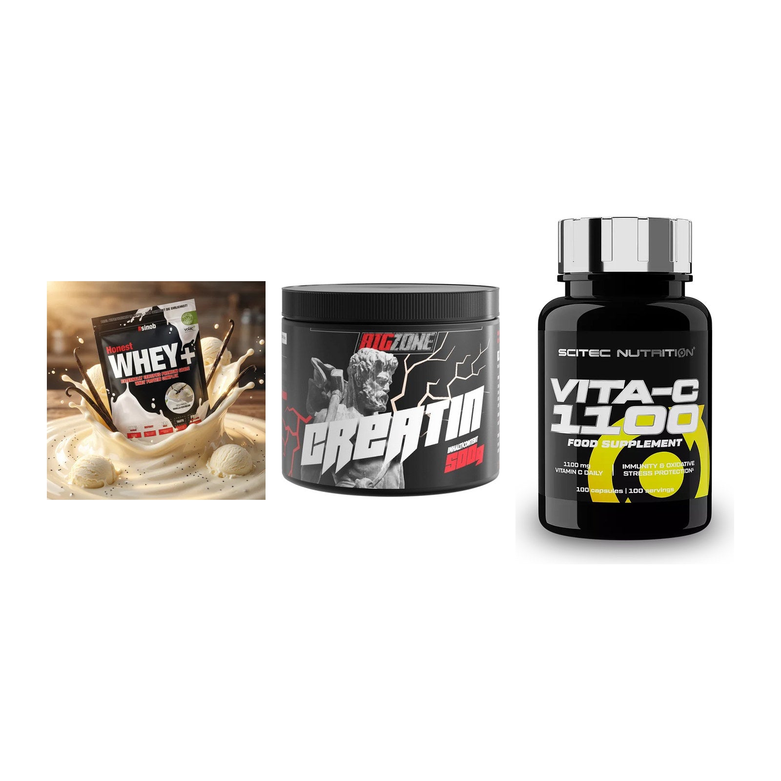 Einsteiger-Set: Sinob Honest + Big Zone Creatin + Scitec Vitamin C – alle enthaltenen Artikel