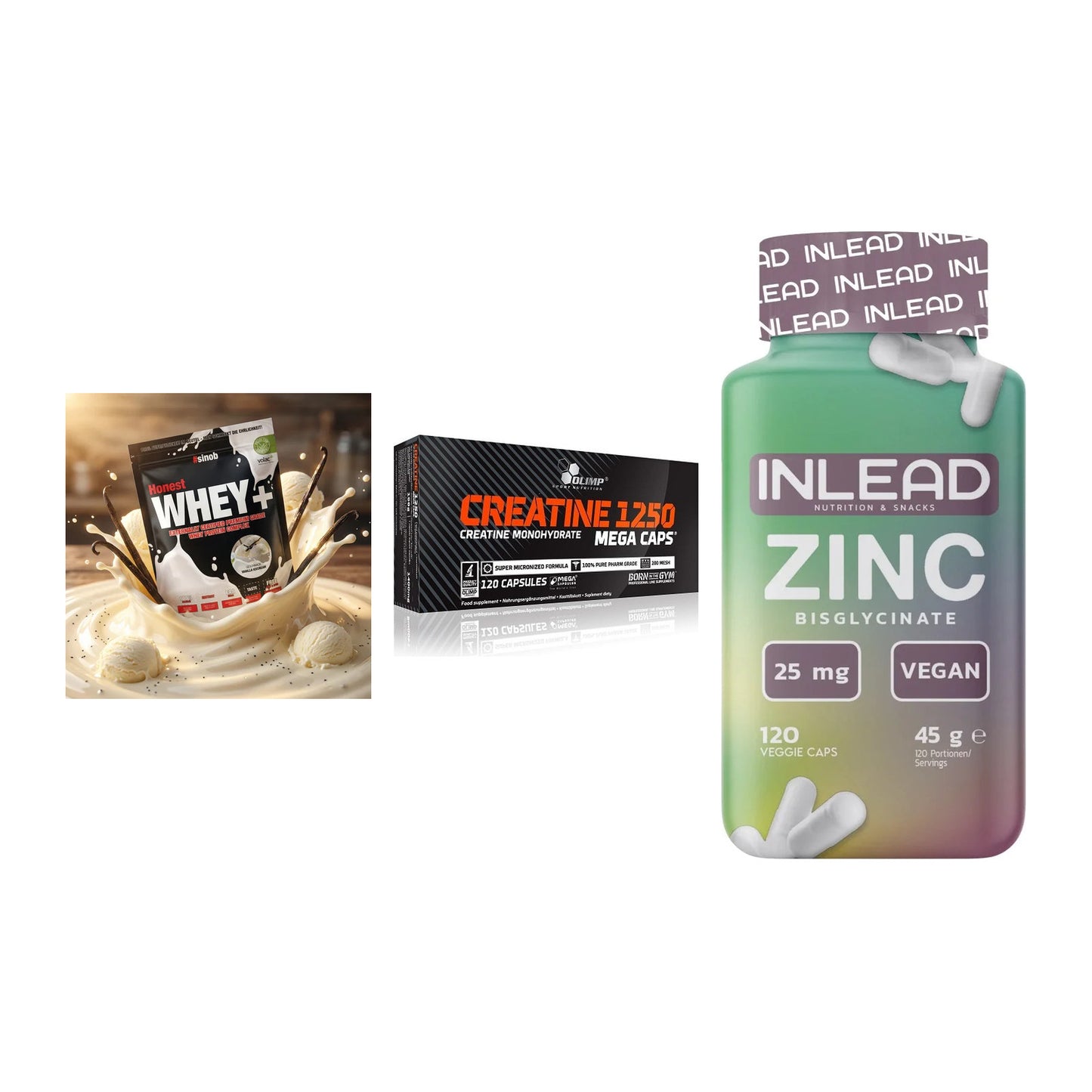 Einsteiger-Set: Sinob Honest + Olimp Creatine + INLEAD Zink – alle enthaltenen Artikel