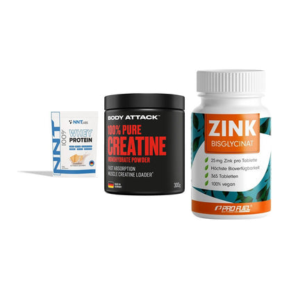 Einsteiger-Set: NNT Whey + Body Attack 100% + ProFuel Zink – alle enthaltenen Artikel