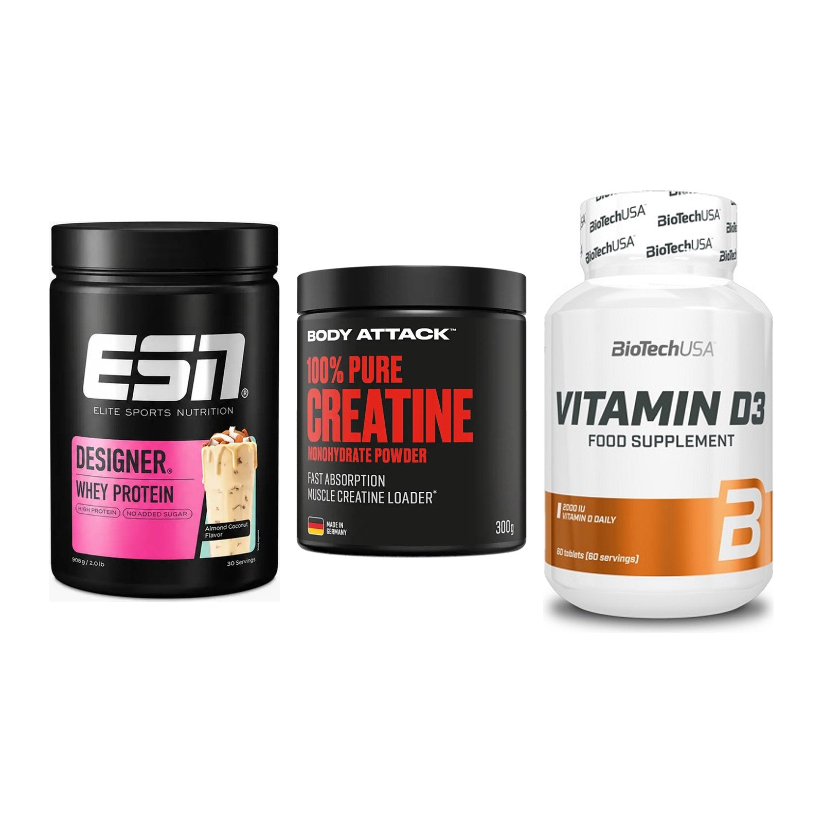 Einsteiger-Set: ESN Designer + Body Attack 100% + BioTech Vitamin – alle enthaltenen Artikel