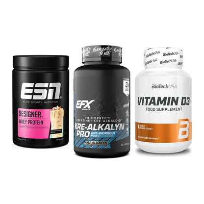 Einsteiger-Set: ESN Designer + EFX Kre-Alkalyn + BioTech Vitamin – alle enthaltenen Artikel