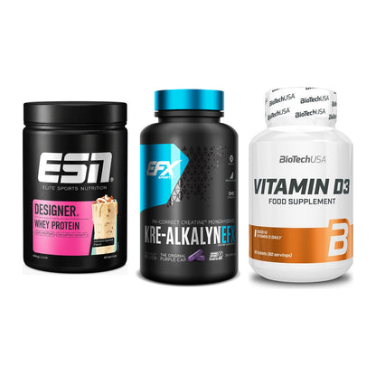 Einsteiger-Set: ESN Designer + EFX Kre-Alkalyn + BioTech Vitamin – alle enthaltenen Artikel