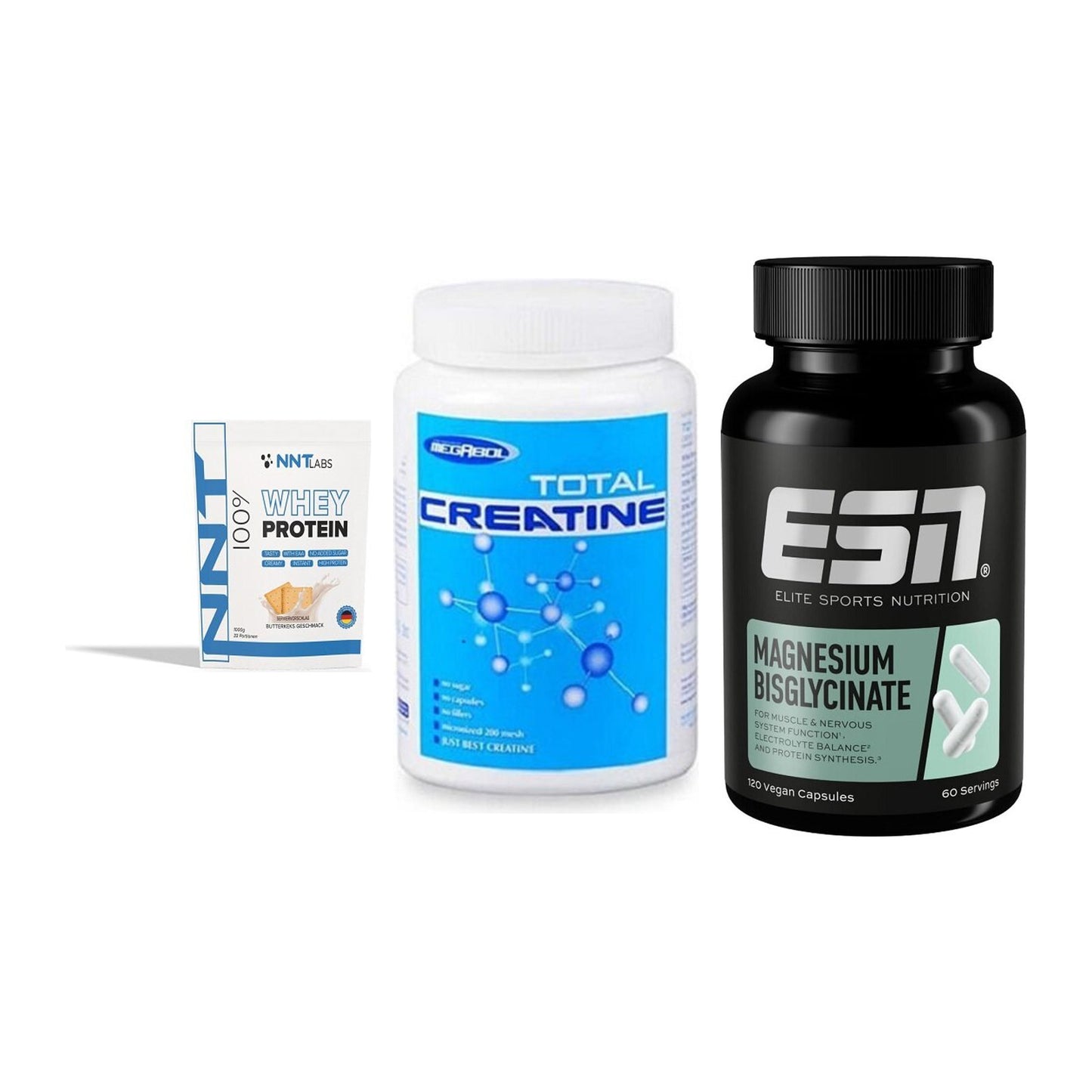 Einsteiger-Set: NNT Whey + Megabol Total + ESN Magnesium – alle enthaltenen Artikel
