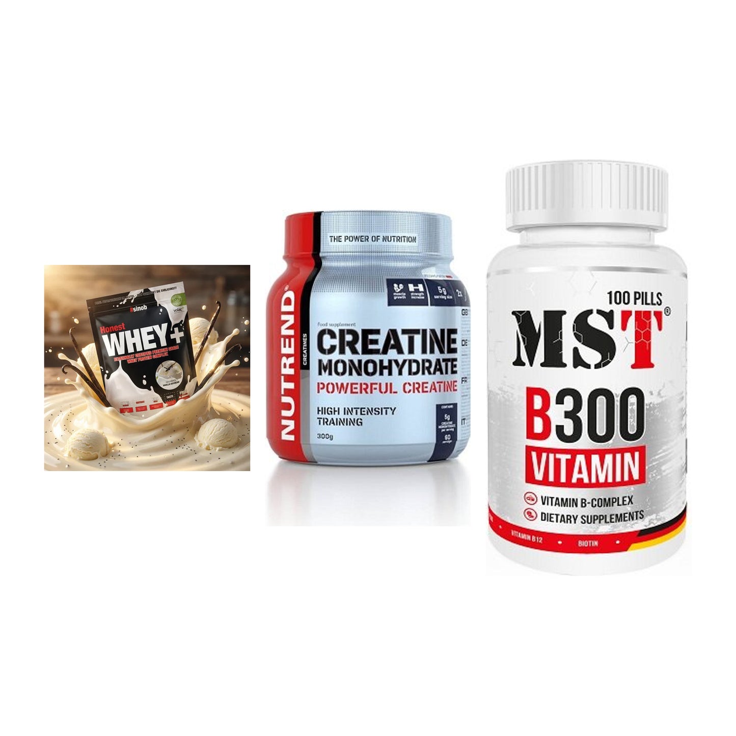 Einsteiger-Set: Sinob Honest + Nutrend Creatine + MST B300 B-Compl – alle enthaltenen Artikel