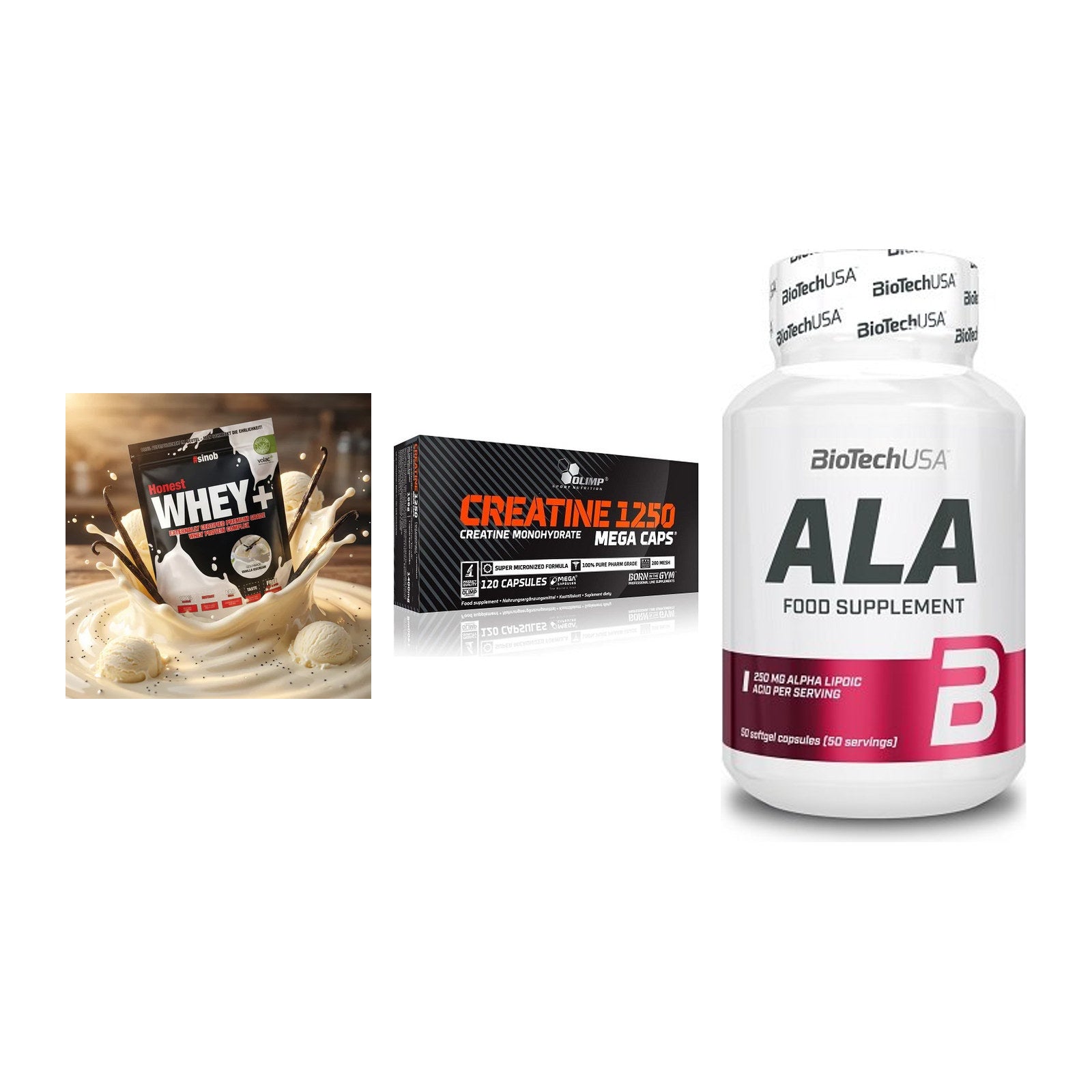 Einsteiger-Set: Sinob Honest + Olimp Creatine + BioTech ALA – alle enthaltenen Artikel