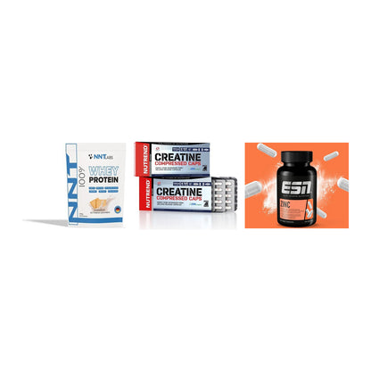 Einsteiger-Set: NNT Whey + Nutrend Creatine Compressed Caps + ESN Zinc – alle enthaltenen Artikel