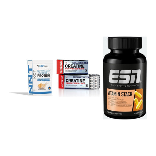 Einsteiger-Set: NNT Whey + Nutrend Creatine + ESN Vitamin – alle enthaltenen Artikel