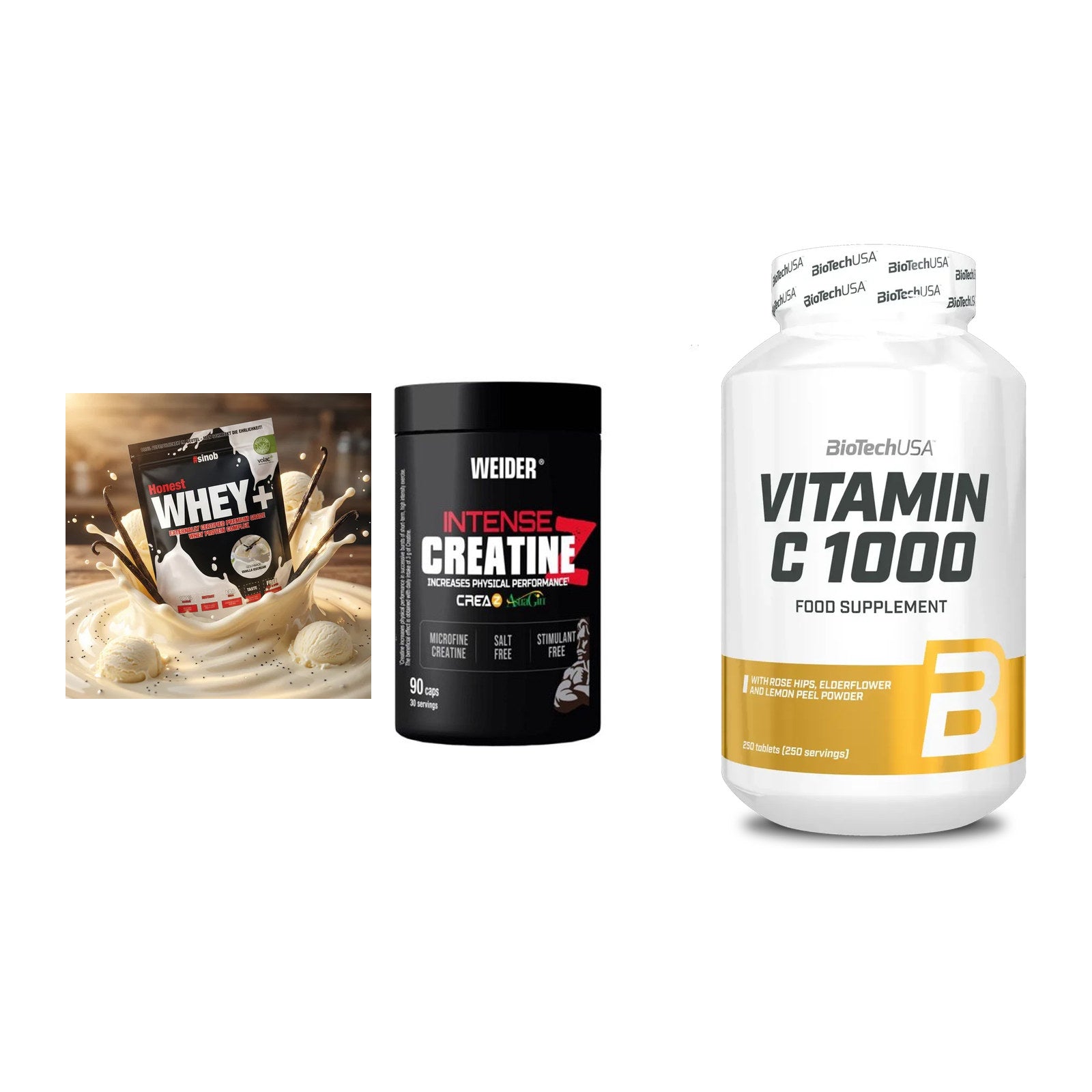 Einsteiger-Set: Sinob Honest + Weider Intense + BioTech Vitamin – alle enthaltenen Artikel