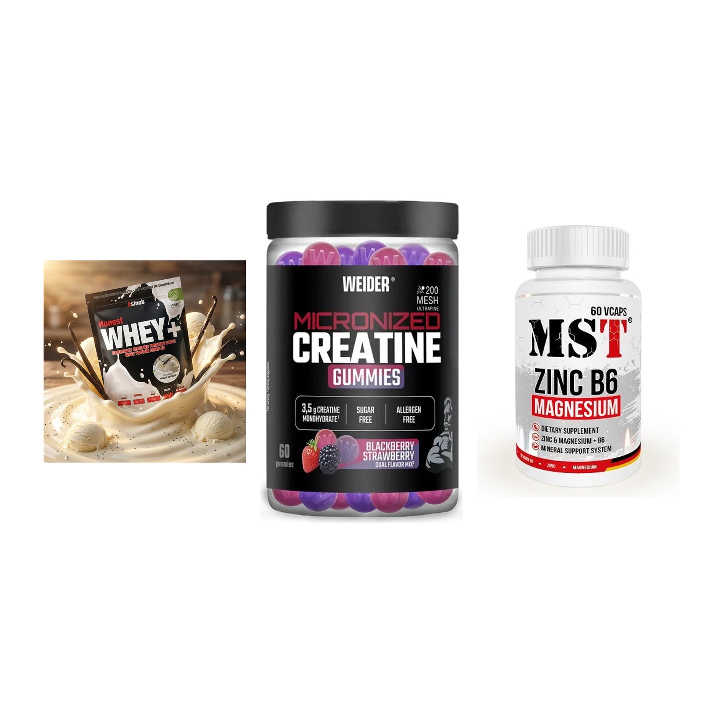 Einsteiger-Set: Sinob Honest + Weider Micronize + MST Zinc – alle enthaltenen Artikel