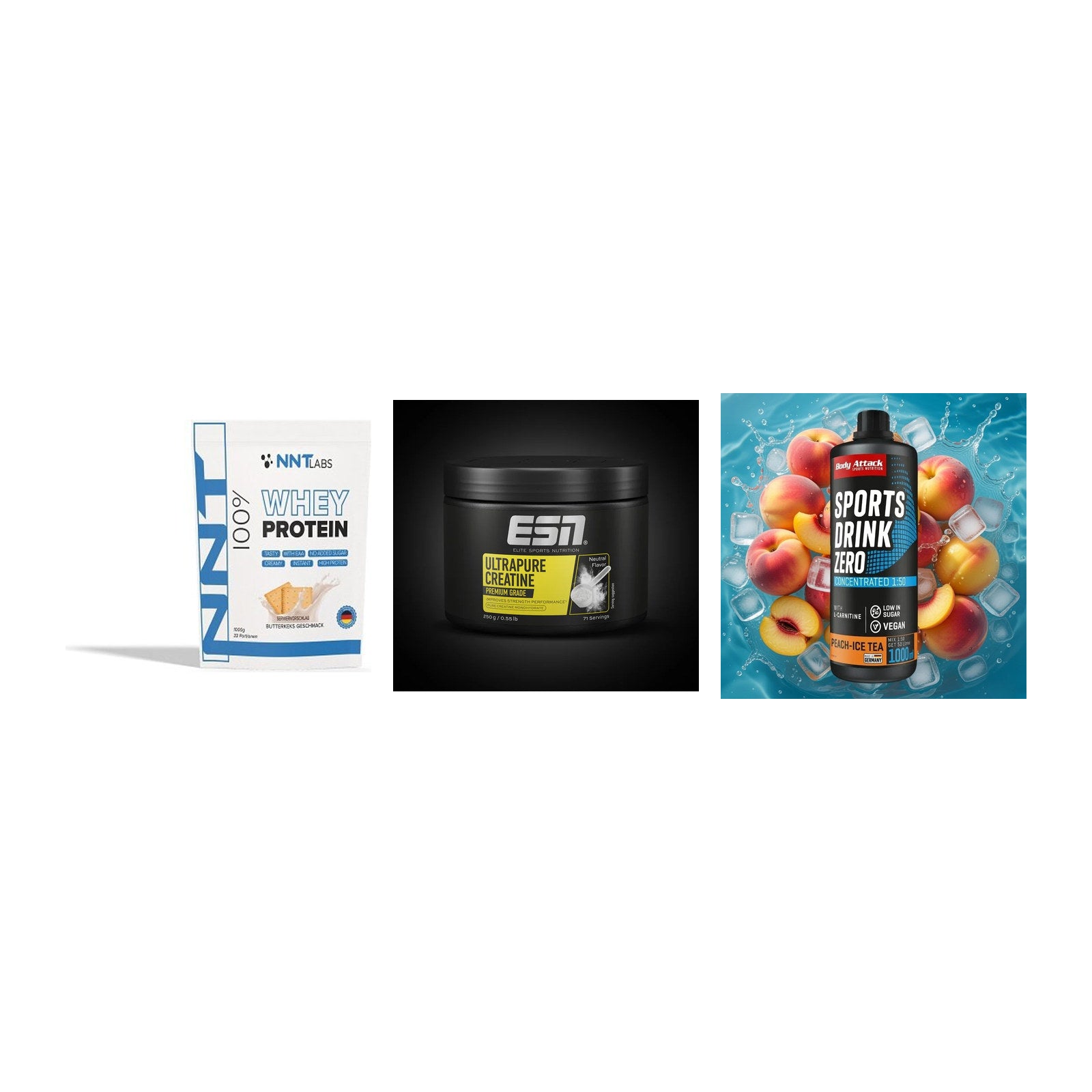 Einsteiger-Set: NNT Whey + ESN Ultrapure + Body Attack – alle enthaltenen Artikel