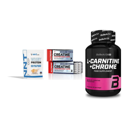 Einsteiger-Set: NNT Whey + Nutrend Creatine + BioTech L-Carnit – alle enthaltenen Artikel