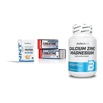 Einsteiger-Set: NNT Whey + Nutrend Creatine + BioTech Calcium – alle enthaltenen Artikel