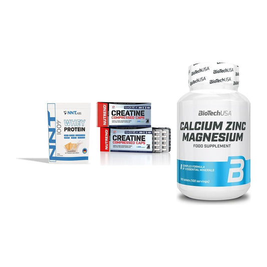 Einsteiger-Set: NNT Whey + Nutrend Creatine + BioTech Calcium – alle enthaltenen Artikel