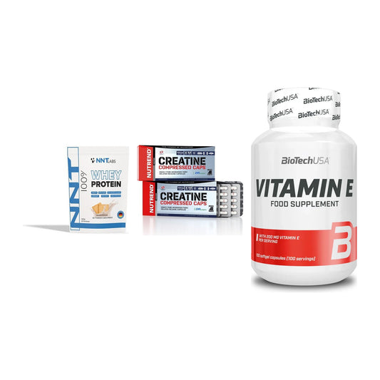 Einsteiger-Set: NNT Whey + Nutrend Creatine + BioTech Vitamin – alle enthaltenen Artikel