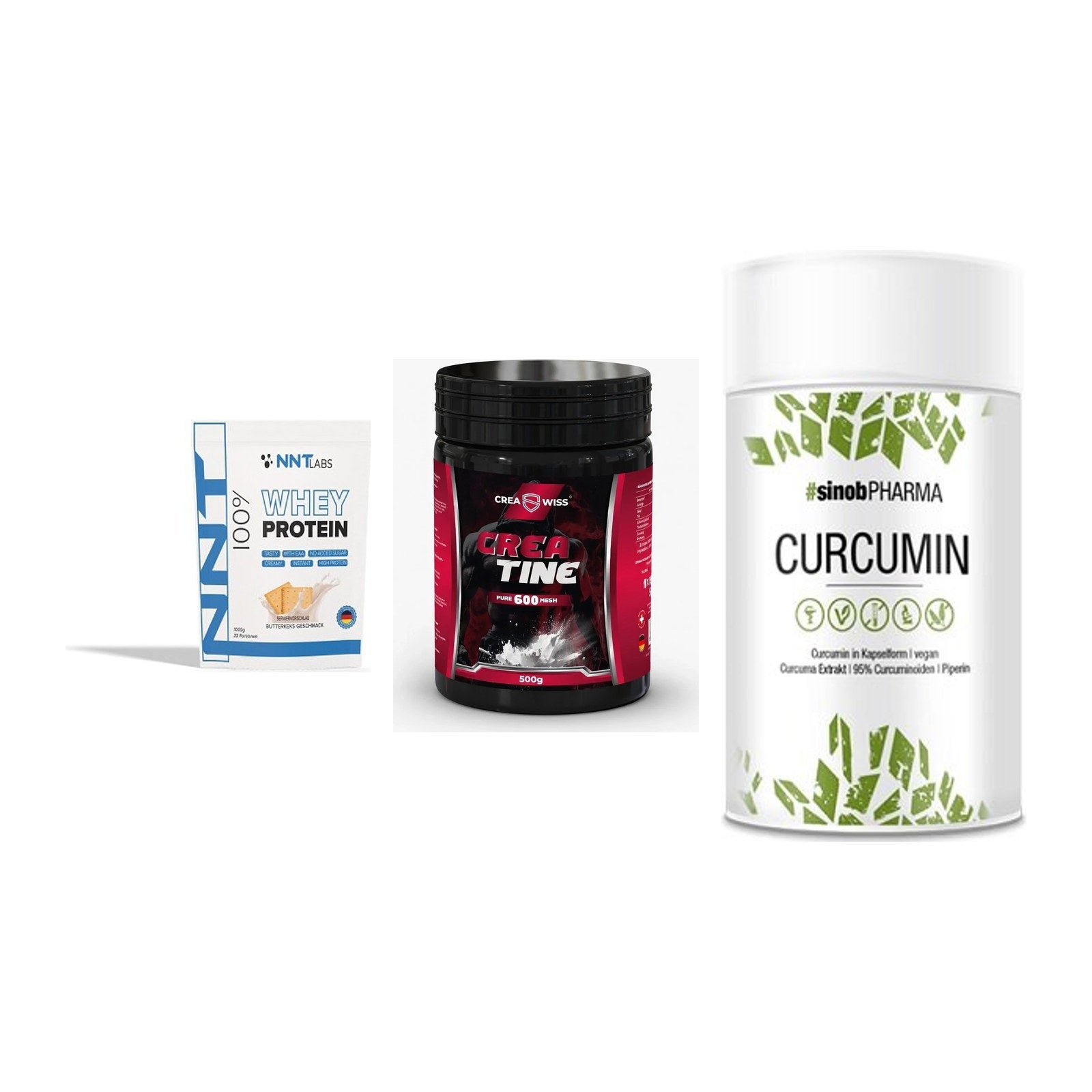 Einsteiger-Set: NNT Whey + CREASWISS + Sinob Curcumin – alle enthaltenen Artikel