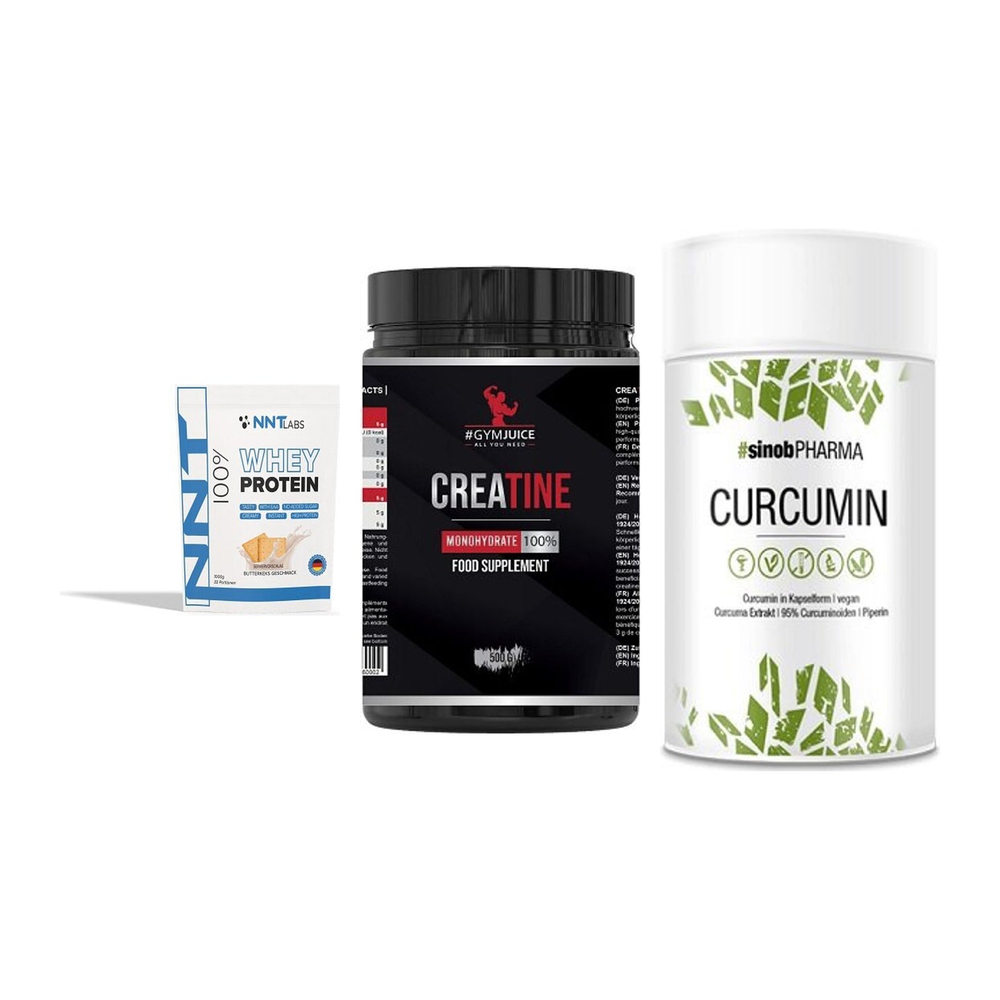 Einsteiger-Set: NNT Whey + #GYMJUICE + Sinob Curcumin – alle enthaltenen Artikel