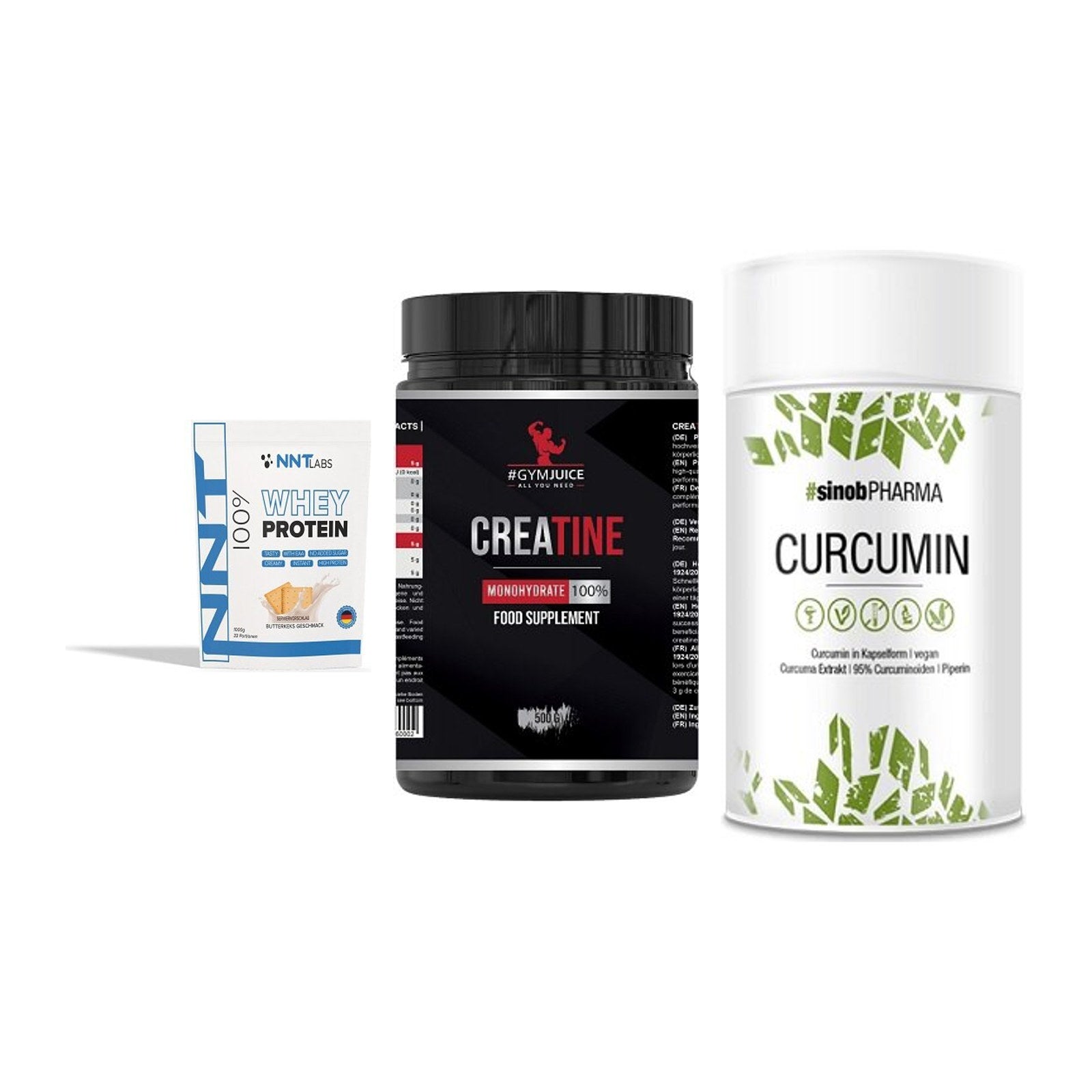 Einsteiger-Set: NNT Whey + #GYMJUICE + Sinob Curcumin – alle enthaltenen Artikel