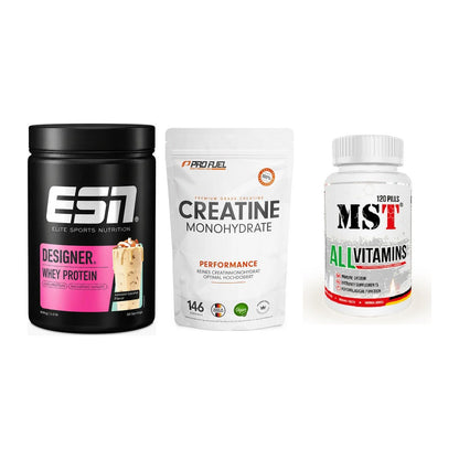 Einsteiger-Set: ESN Designer + ProFuel Creatine + MST All Vitamins – alle enthaltenen Artikel