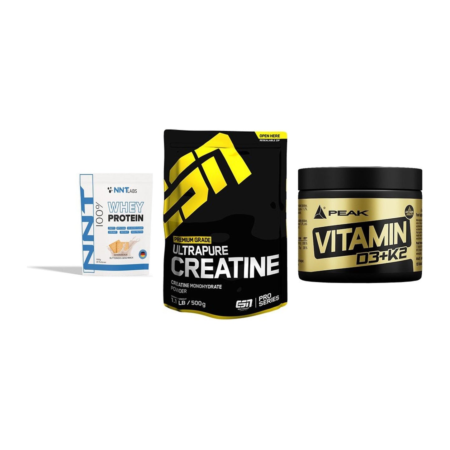 Einsteiger-Set: NNT Whey + ESN Ultrapure + Peak Vitamin – alle enthaltenen Artikel