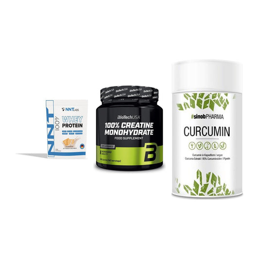 Einsteiger-Set: NNT Whey + BioTech Creatine + Sinob Curcumin – alle enthaltenen Artikel