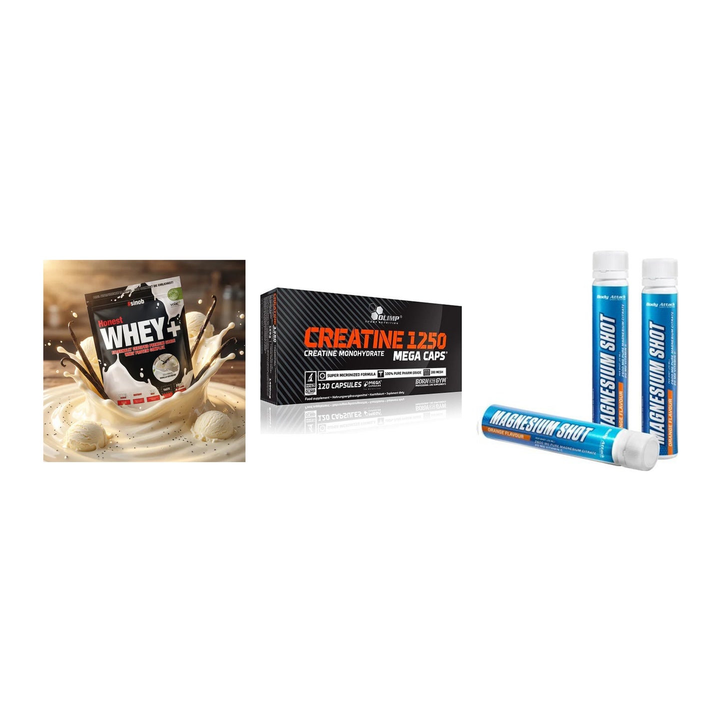 Einsteiger-Set: Sinob Honest + Olimp Creatine + Body Attack – alle enthaltenen Artikel