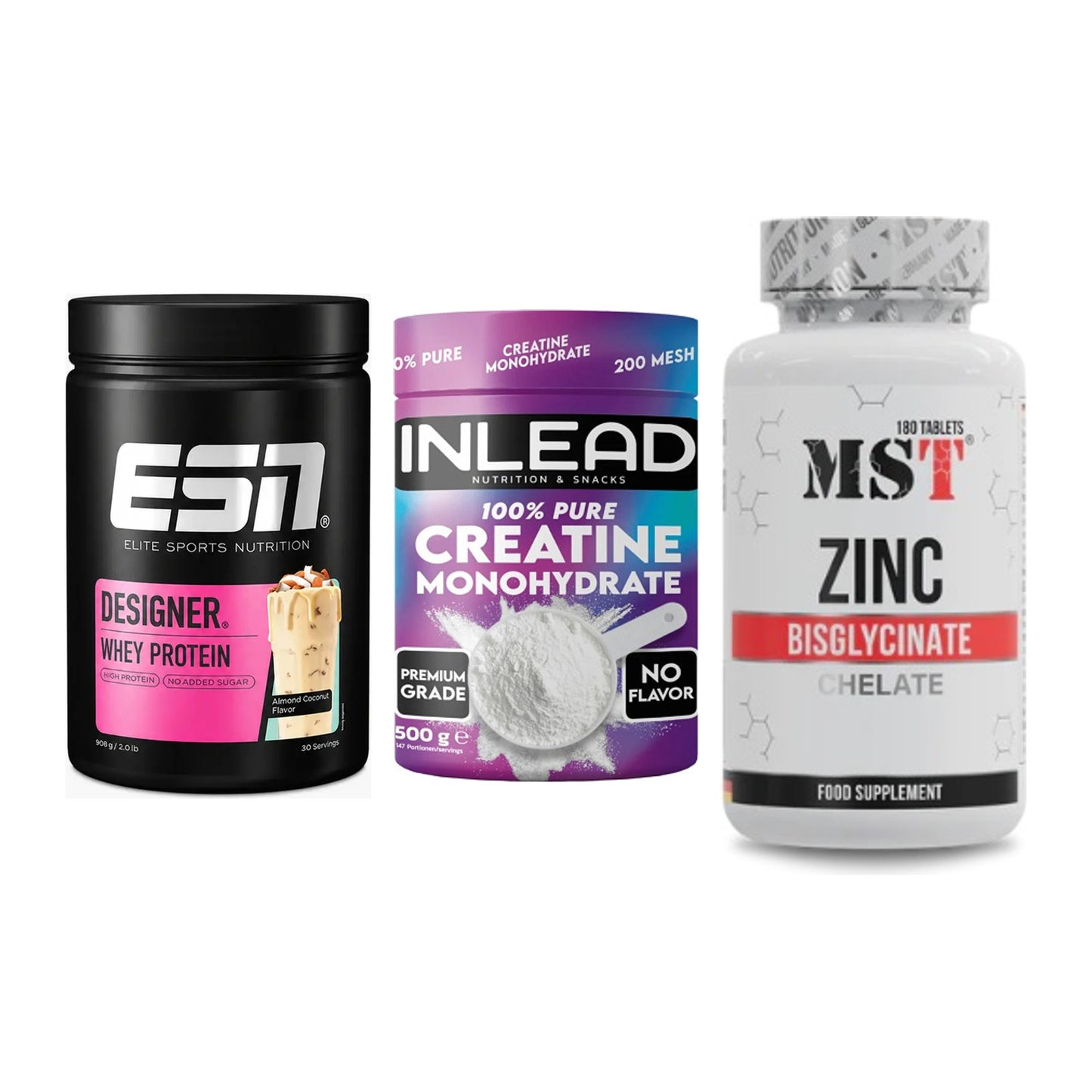 Einsteiger-Set: ESN Designer + INLEAD Creatine + MST Zinc Chelate – alle enthaltenen Artikel