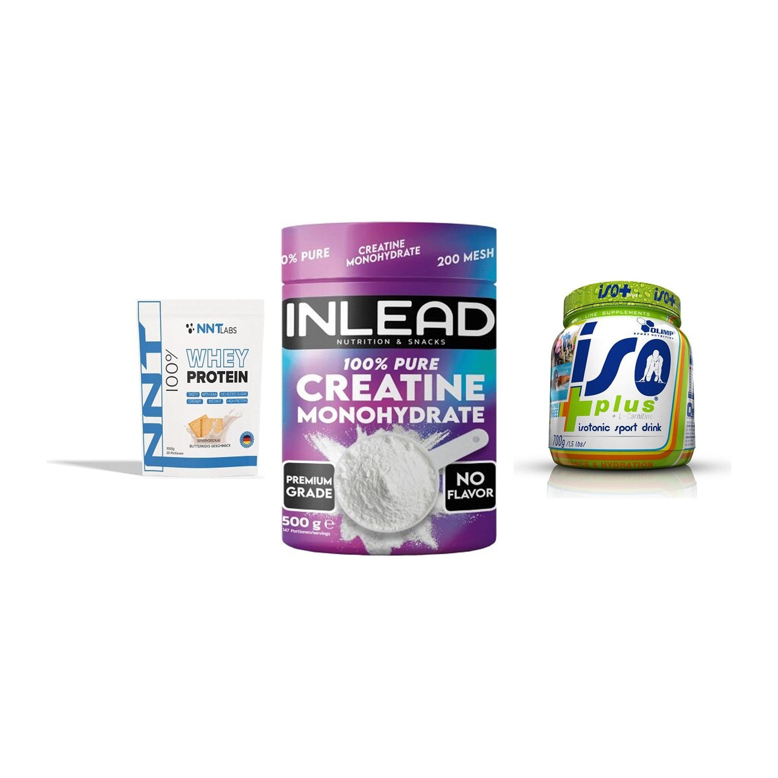 Einsteiger-Set: NNT Whey + INLEAD Creatine + Olimp Iso Plus – alle enthaltenen Artikel