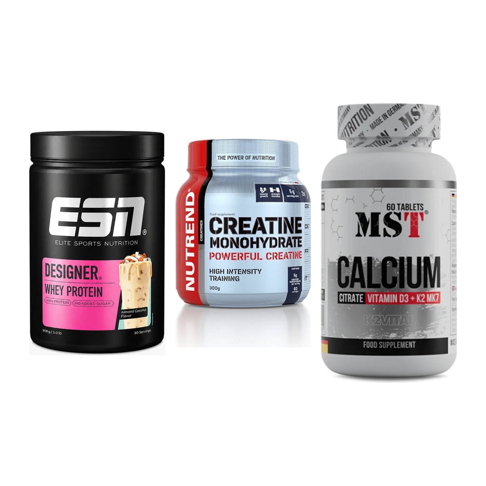 Einsteiger-Set: ESN Designer + Nutrend Creatine + MST Calcium – alle enthaltenen Artikel