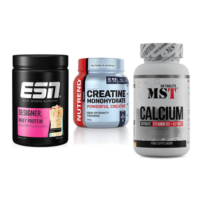 Einsteiger-Set: ESN Designer + Nutrend Creatine + MST Calcium – alle enthaltenen Artikel