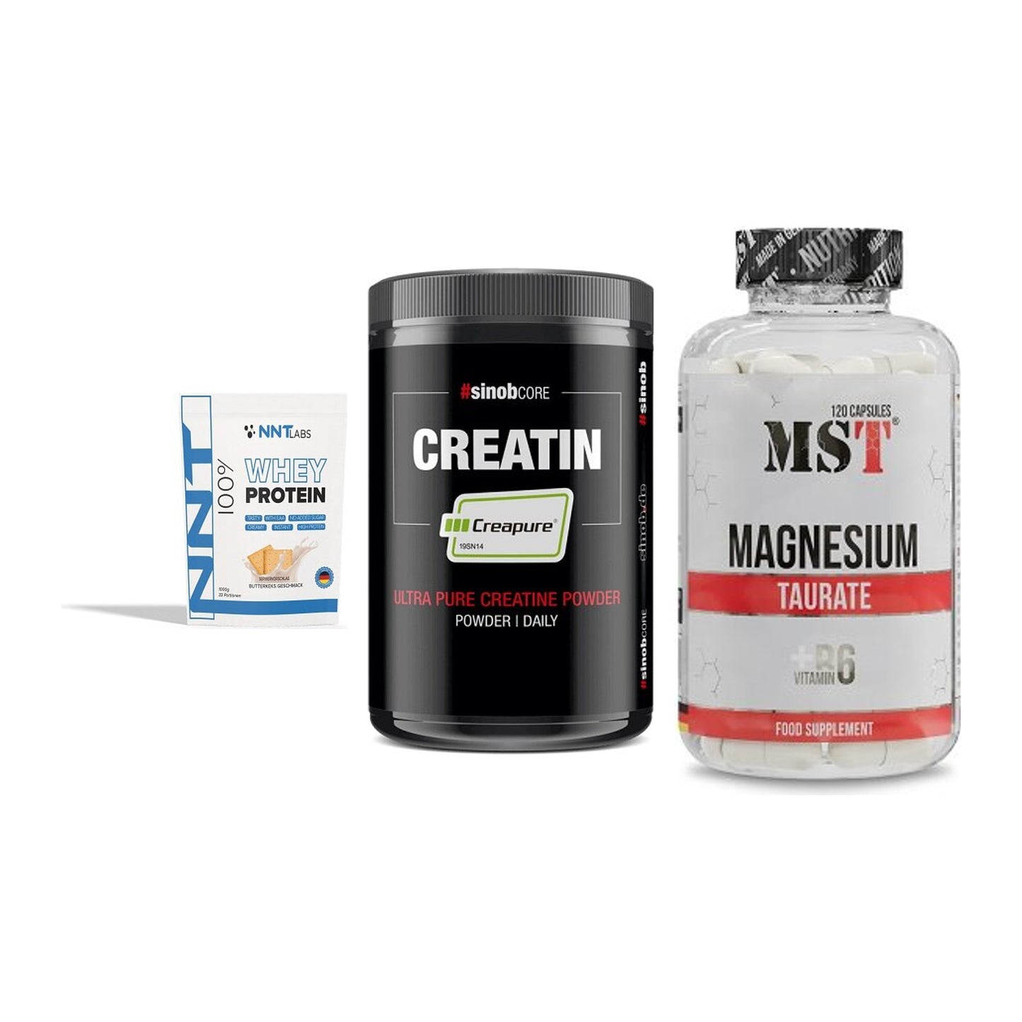 Einsteiger-Set: NNT Whey + Sinob Creatin + MST Magnesium – alle enthaltenen Artikel