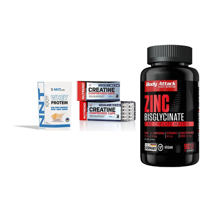 Einsteiger-Set: NNT Whey + Nutrend Creatine + Body Attack Zink – alle enthaltenen Artikel