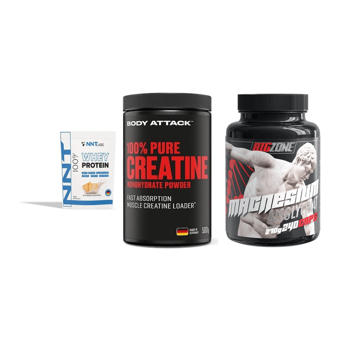 Einsteiger-Set: NNT Whey + Body Attack 100% + Big Zone Magnesi – alle enthaltenen Artikel
