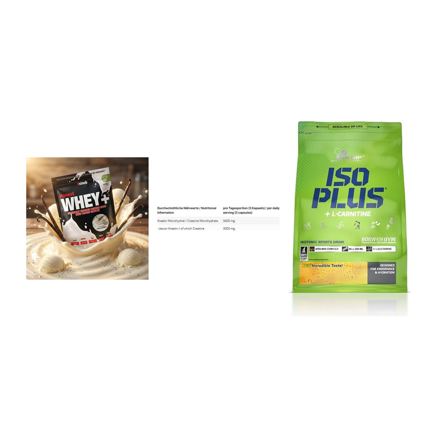 Einsteiger-Set: Sinob Honest + INLEAD Creatine + Olimp Iso Plus – alle enthaltenen Artikel