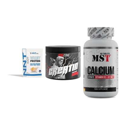 Einsteiger-Set: NNT Whey + Big Zone Creatin + MST Calcium – alle enthaltenen Artikel