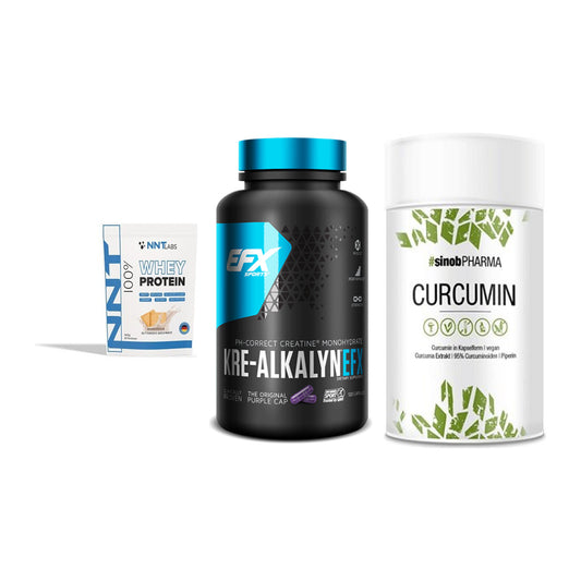 Einsteiger-Set: NNT Whey + EFX Kre-Alkalyn + Sinob Curcumin 95% – alle enthaltenen Artikel