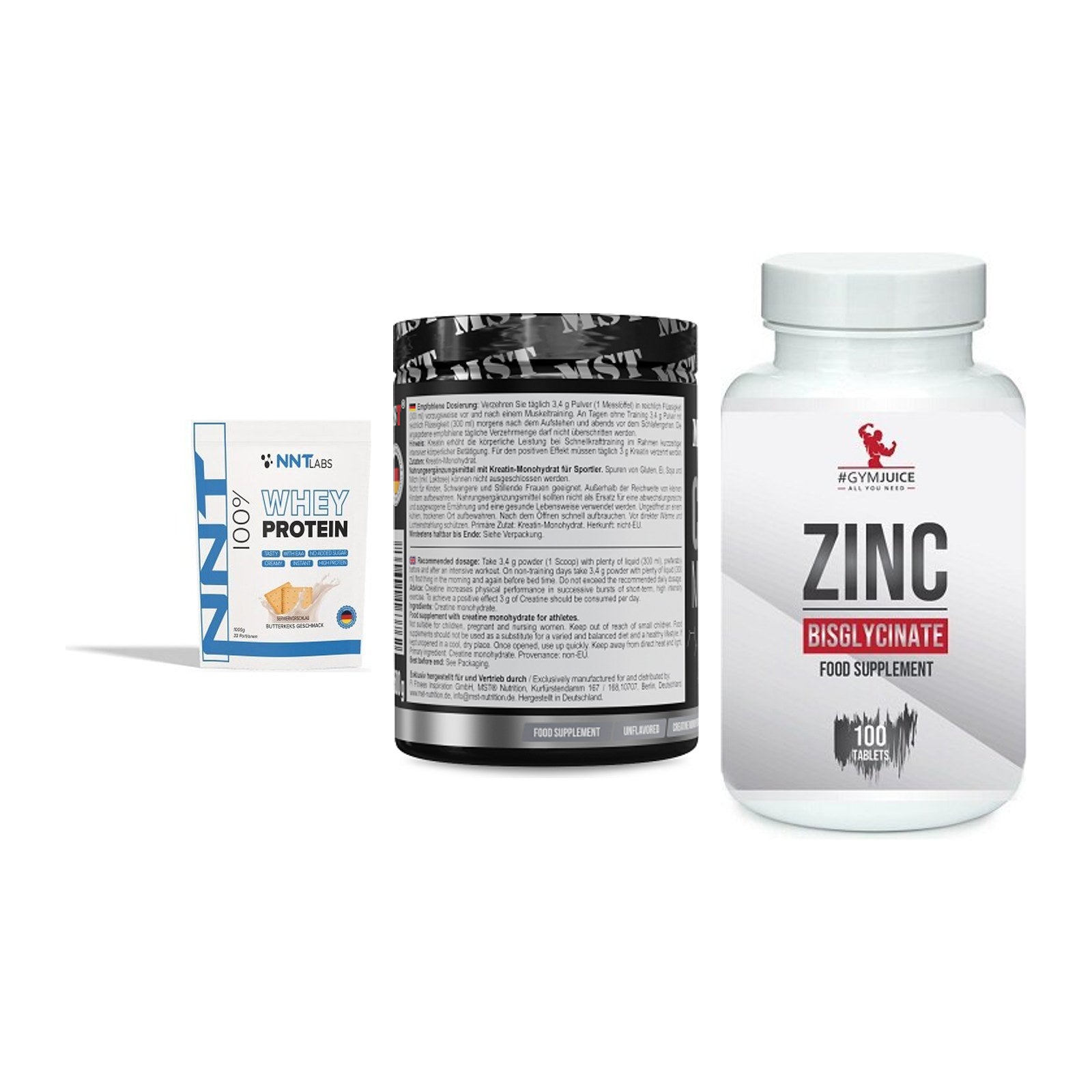 Einsteiger-Set: NNT Whey + MST Creatin + #GYMJUICE ZINC – alle enthaltenen Artikel