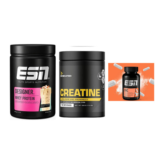 Einsteiger-Set: ESN Designer Whey + Dedicated Creatine + ESN Zinc – alle enthaltenen Artikel