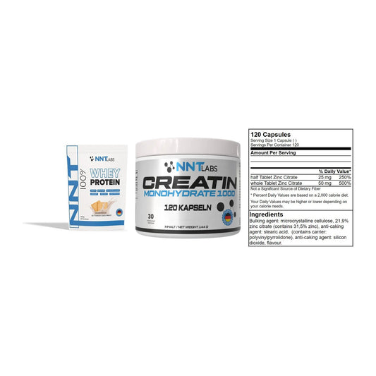 Einsteiger-Set: NNT Whey + NNT Creatin 1000 + GN Zinc Citrate – alle enthaltenen Artikel