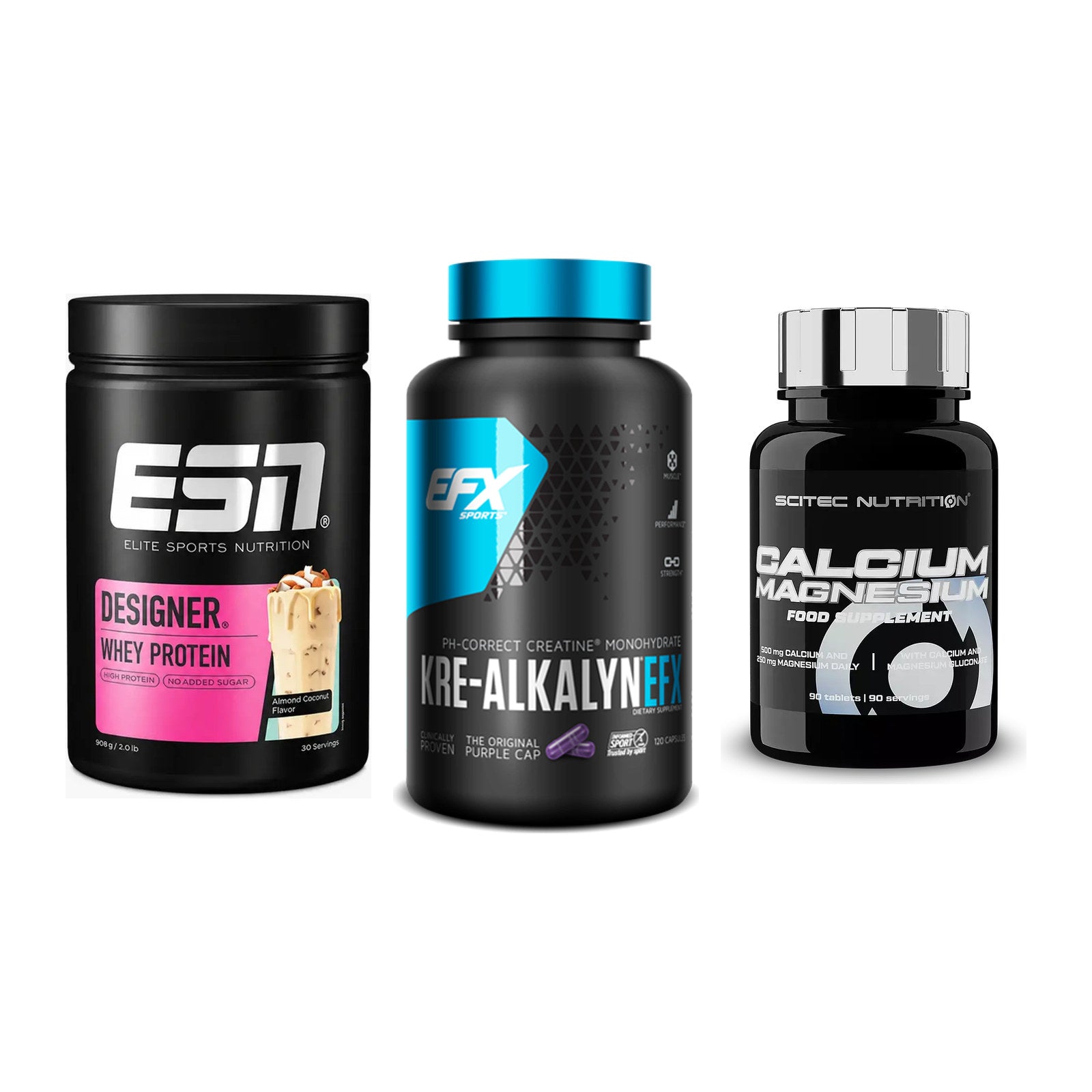 Einsteiger-Set: ESN Designer + EFX Kre-Alkalyn + Scitec Calcium – alle enthaltenen Artikel