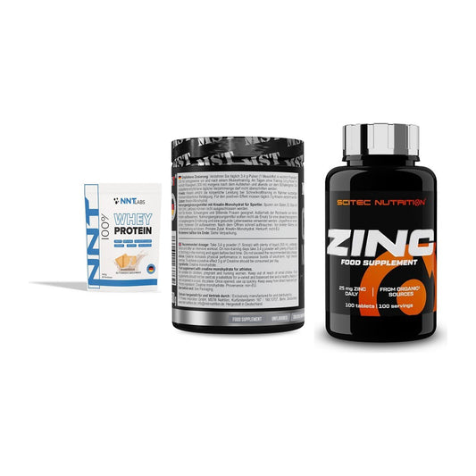 Einsteiger-Set: NNT Whey + MST Creatin Monohydrate + Scitec Zinc – alle enthaltenen Artikel